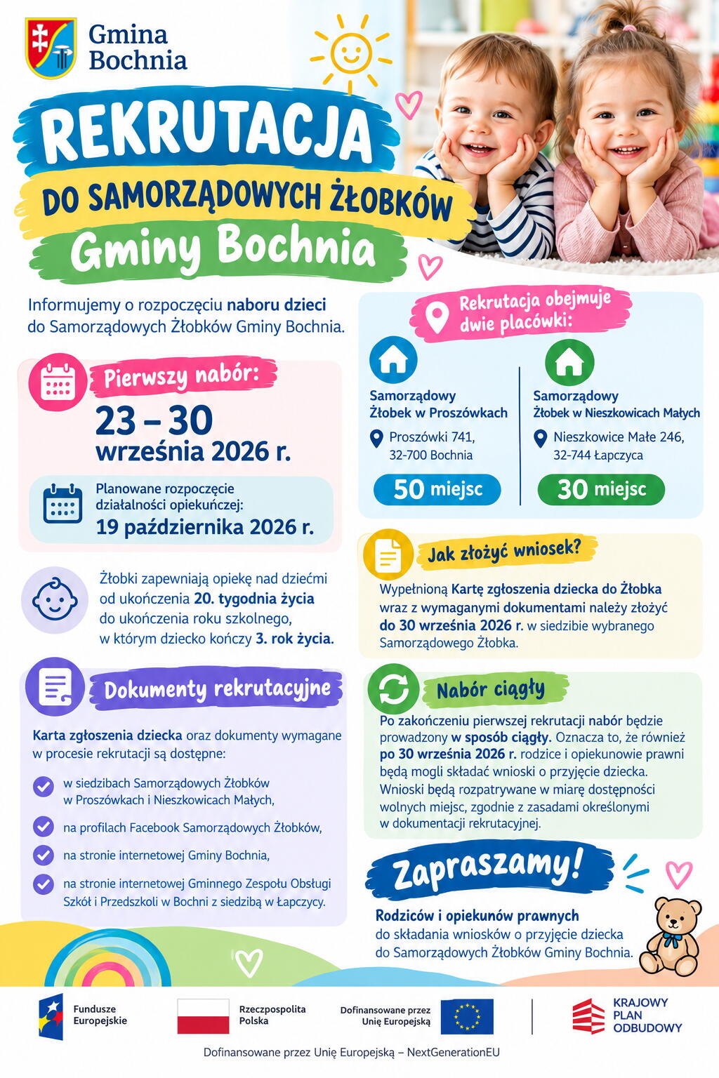 Rekrutacja do Samorządowych Żłobków Gminy Bochnia